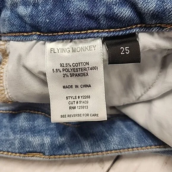 Flying Monkey - Mid Rise Split Hem Distressed Flare Jeans Women's Size 25 - Picture 10 of 15